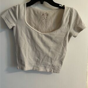 Hollister Women's off white or cream Ribbed Crop Top